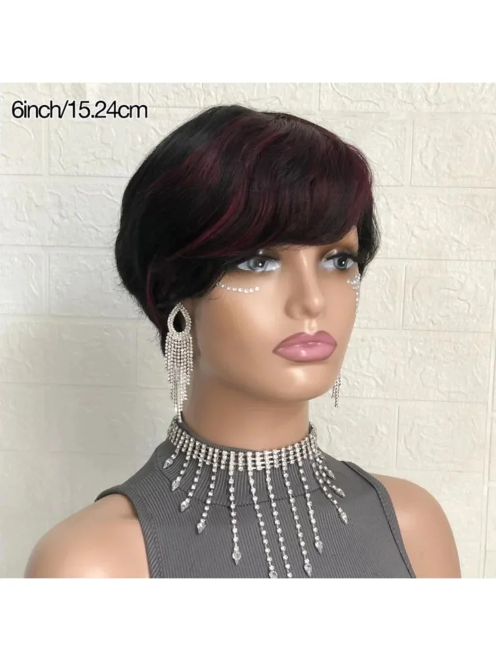 180% Density Burgundy Highlight Pixie Cut Wig - Glueless Human Hair for Daily